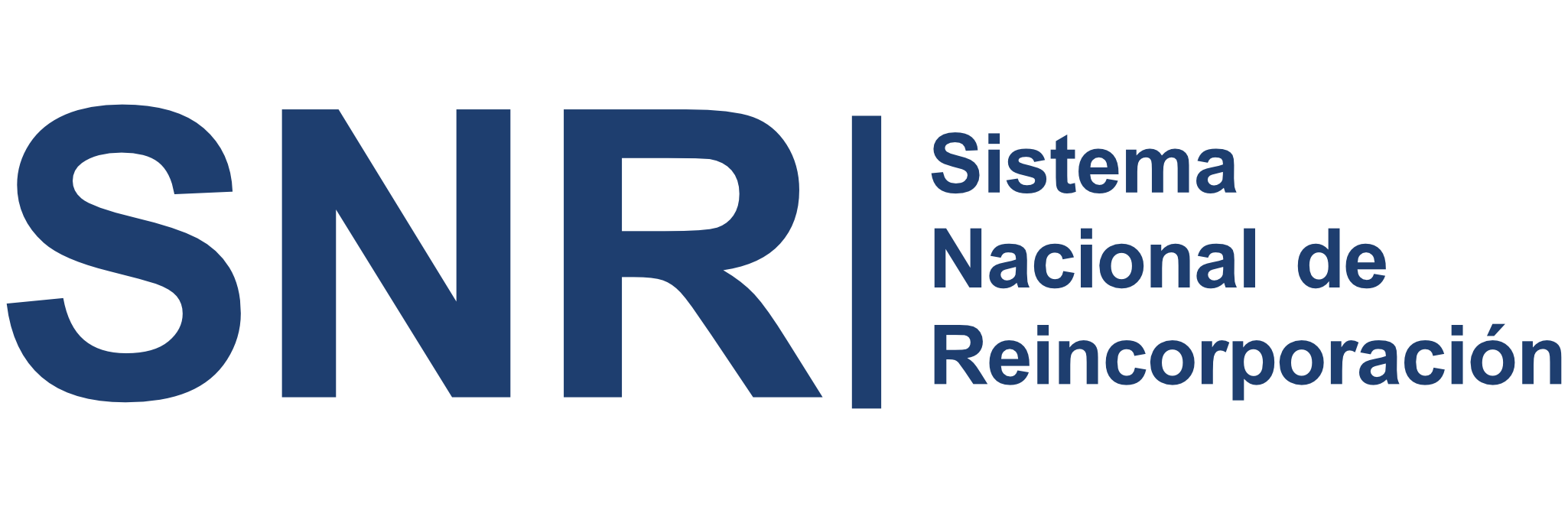 Logotipo del Sistema Nacional de Reincorporación con las siglas SNR en letras color azul oscuro.