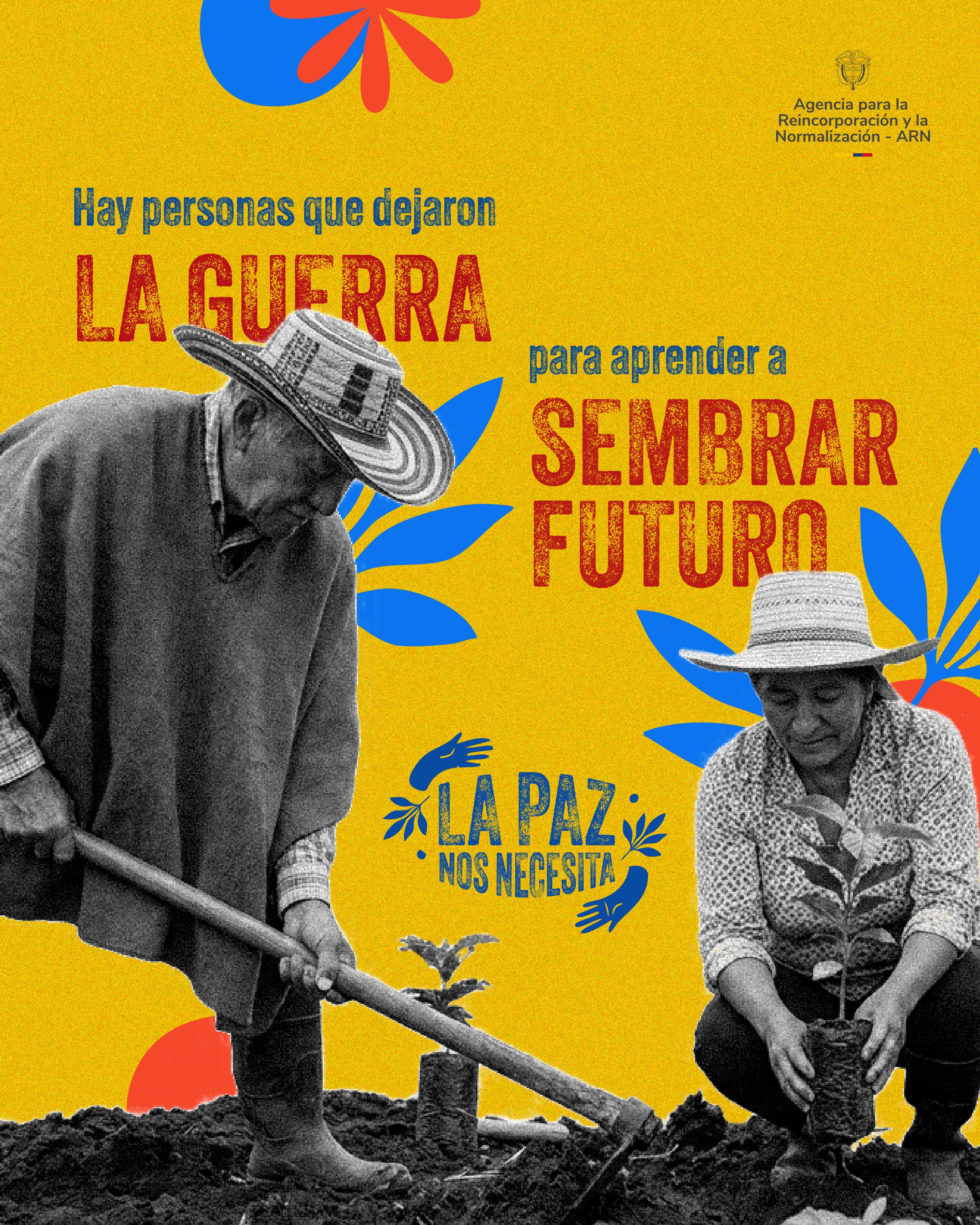 Personas trabajando comunitariamente en un campo colombiano
