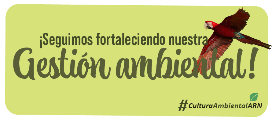 Imagen con el texto Seguimos fortaleciendo nuestra Gestión ambienta, con un guacamayo Rojo volando en el lado derecho