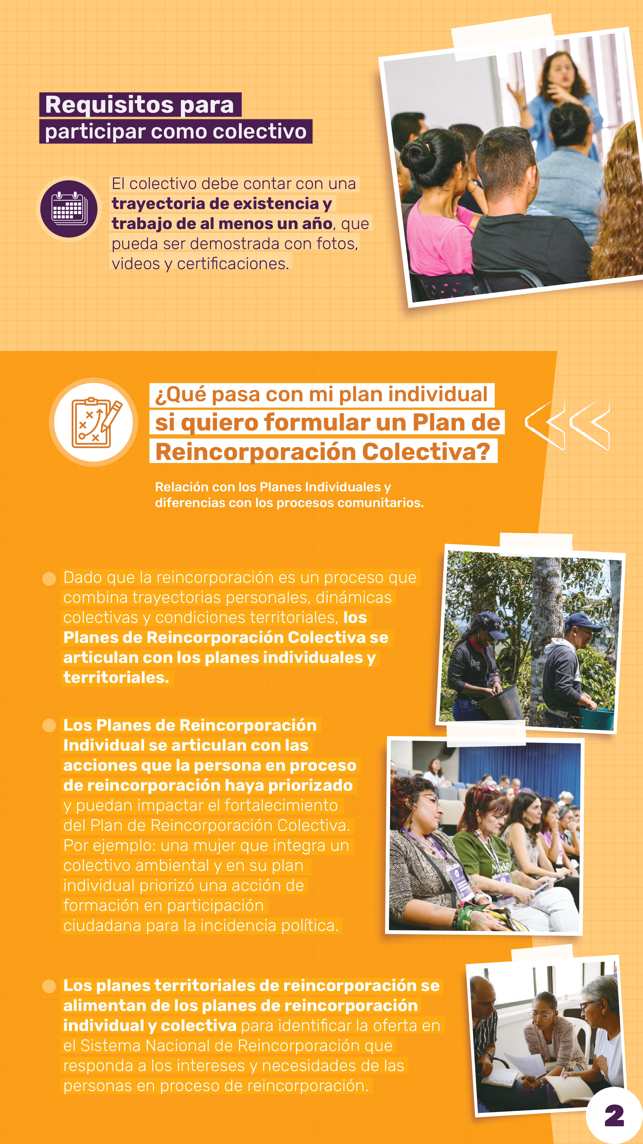 Segunda página de la infografía: claves para entender la reincorporación colectiva