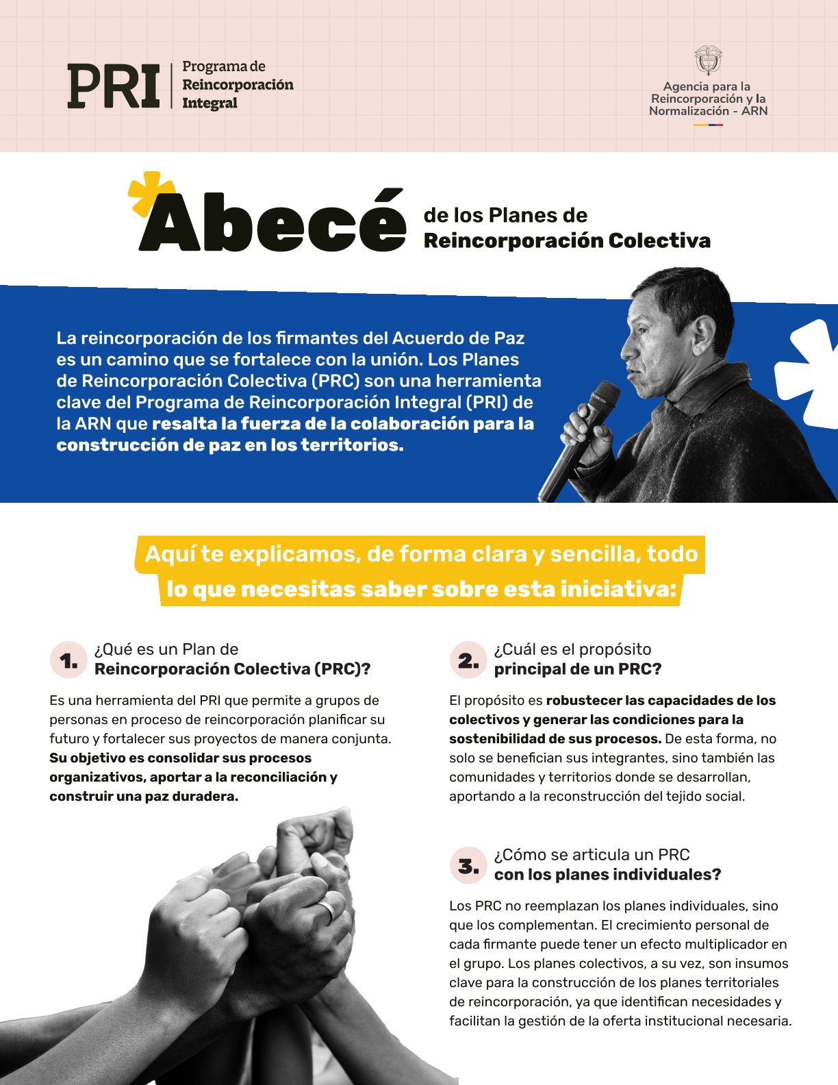 Infografía página 1 sobre Abecé proceso de reincorporación colectiva