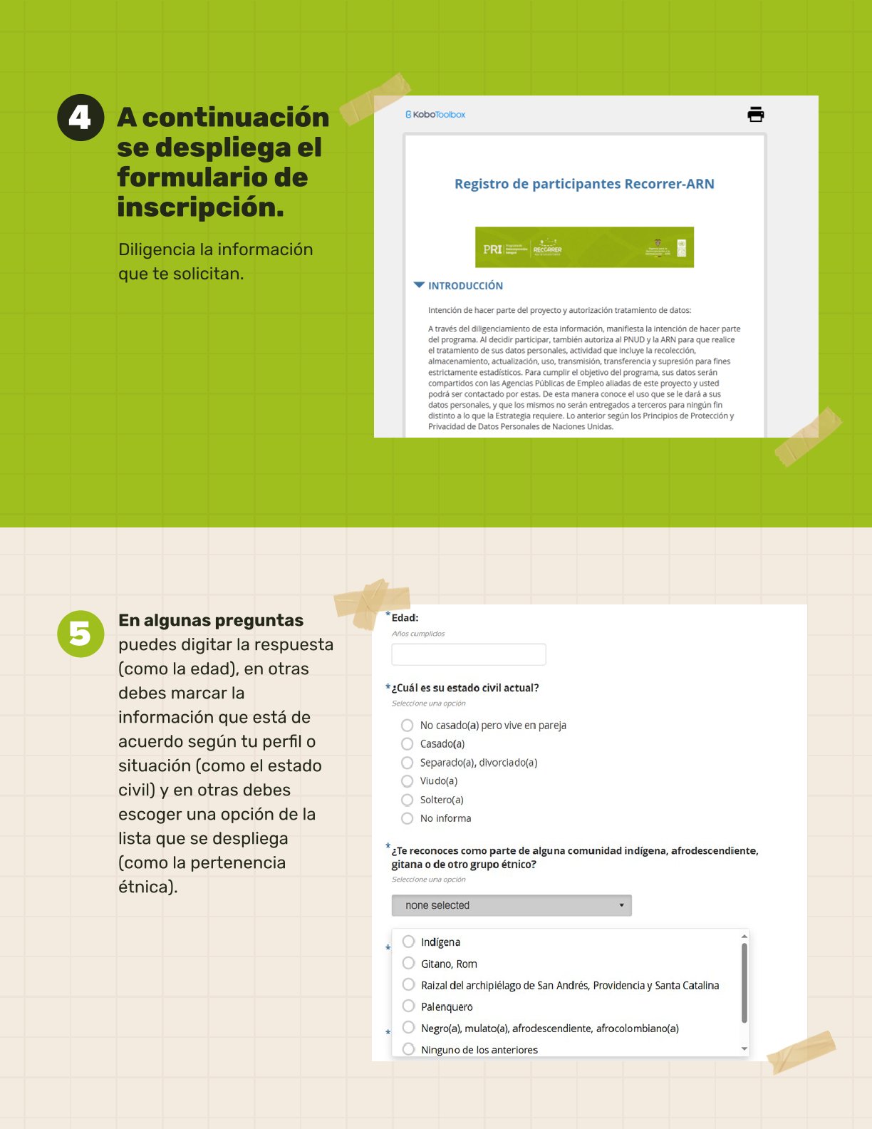 Infografía sobre pasos para inscribirse en la ruta Recorrer