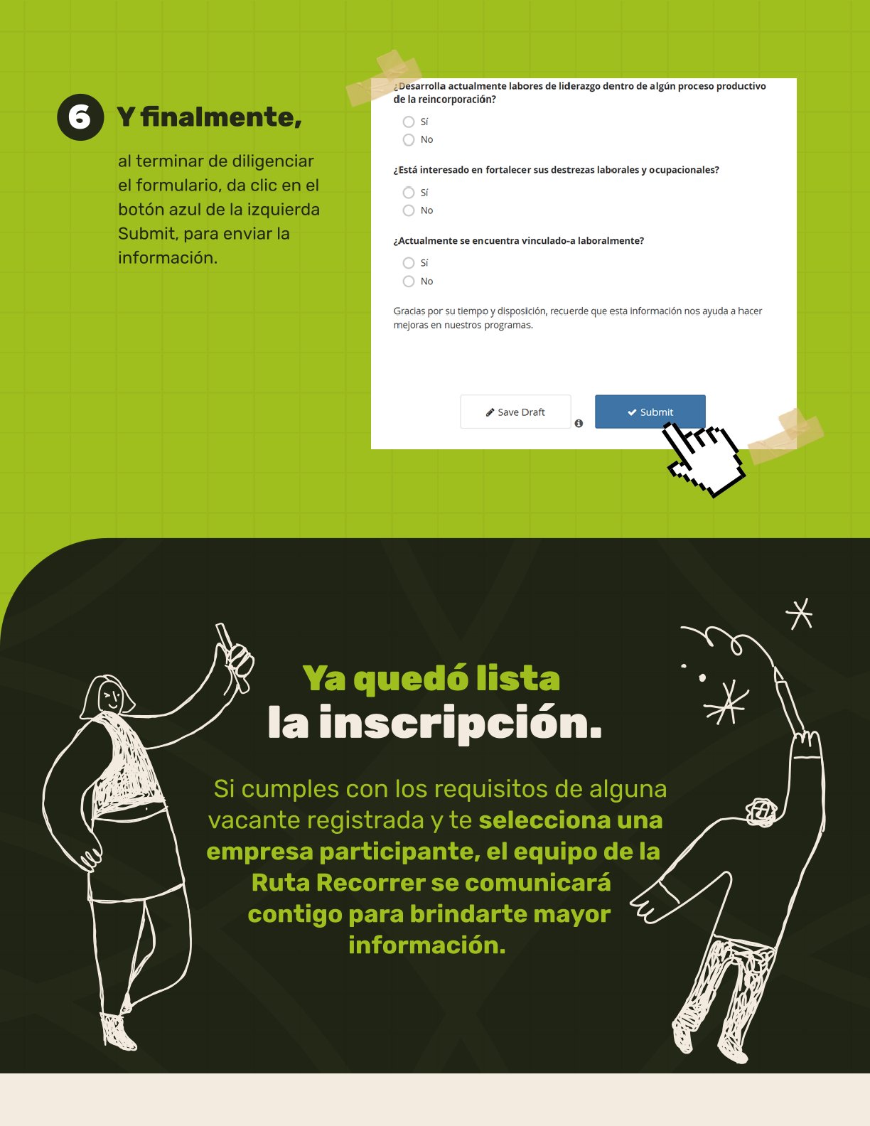 Infografía sobre pasos para inscribirse en la ruta Recorrer