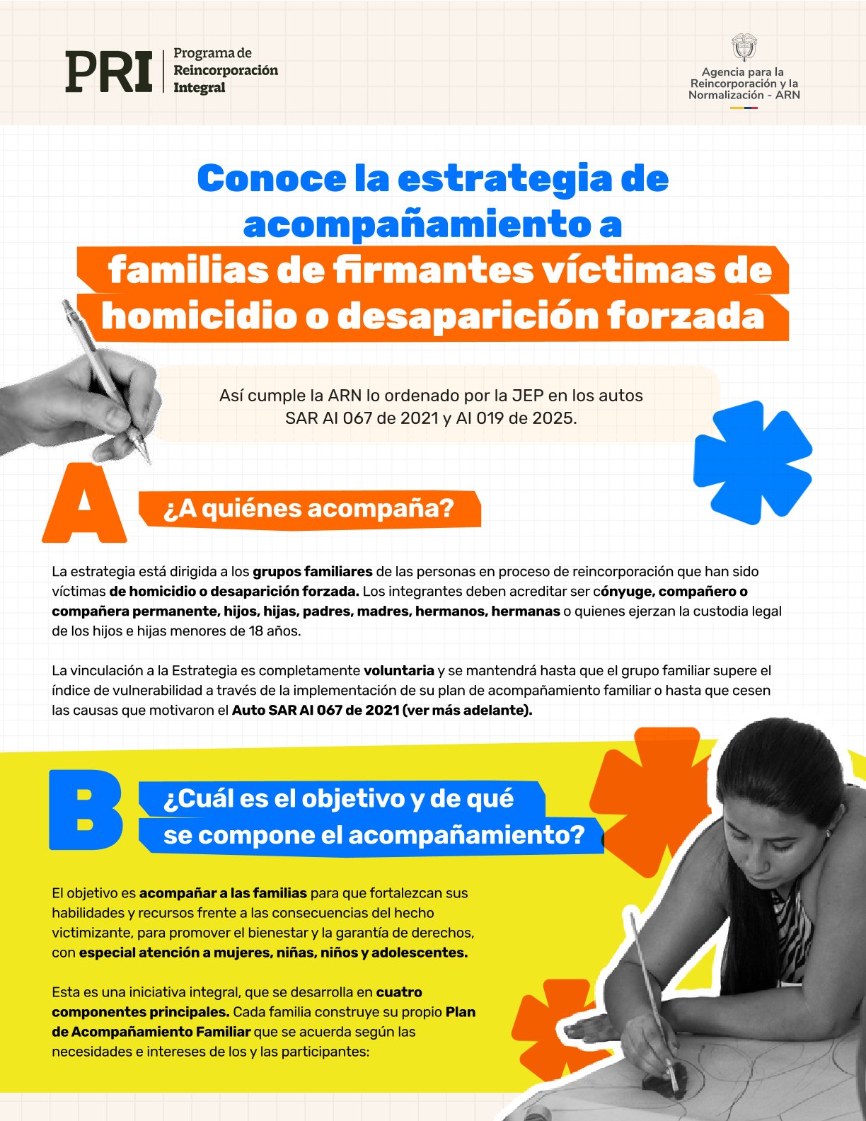 Infografía sobre Estrategia de acompañamiento a familias de firmantes víctimas