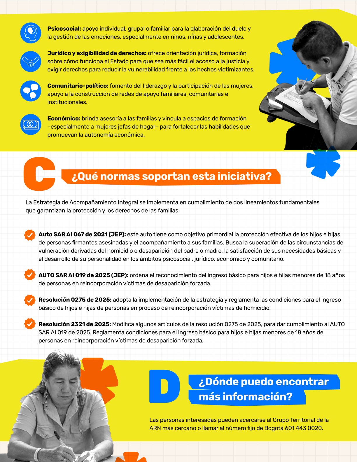 Infografía sobre Estrategia de acompañamiento a familias de firmantes víctimas