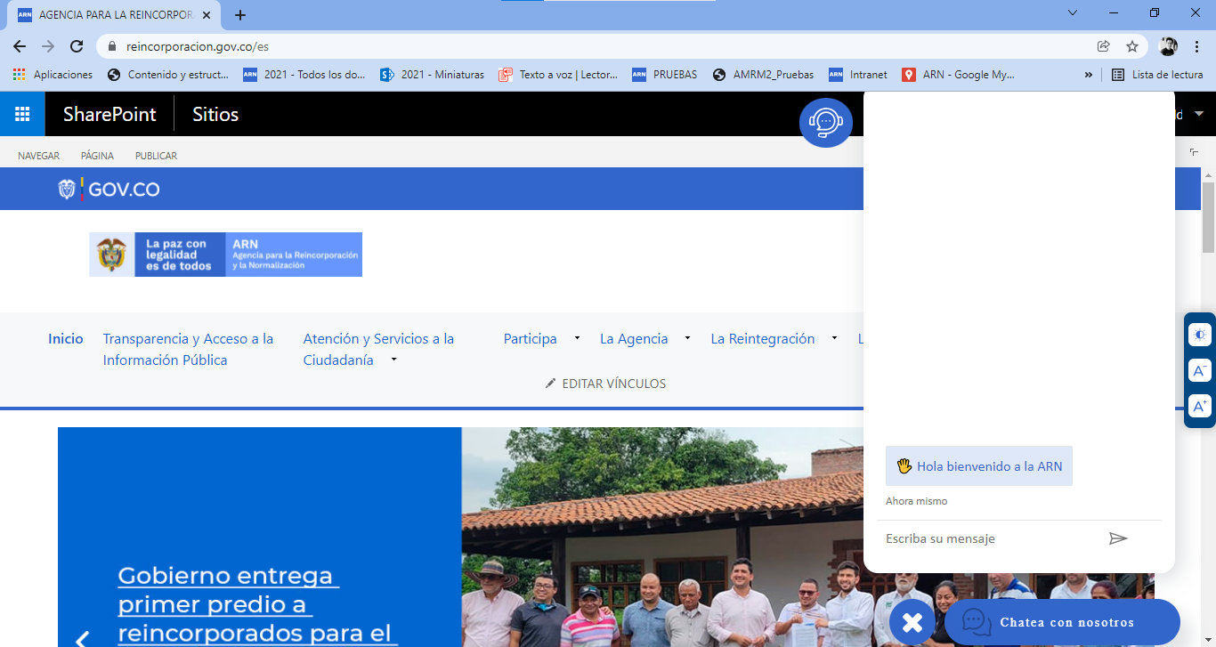 Imagen de donde se encuentra ubicado el Chatbot de la ARN 