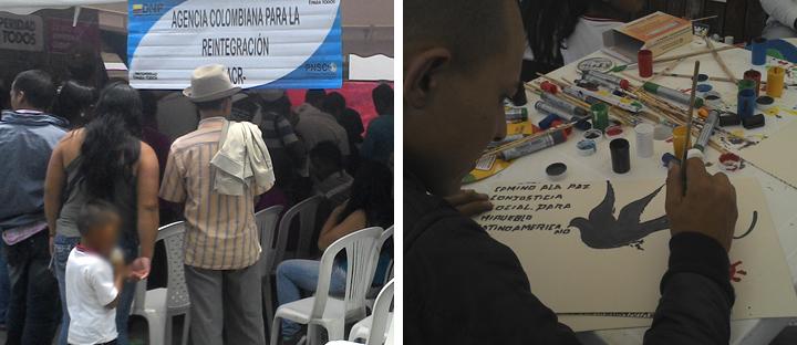 ASISTENTES A LA CARPA INFORMATIVA DE LA ACR PARTICIPARON DE ACTIVIDADES RECREATIVAS DURANTE LA GRAN FERIA NACIONAL DE SERVICIO AL CIUDADANO; ALGUNOS PINTARON Y ESCRIBIERON QUÉ SON CAPACES DE HACER POR LA PAZ DEL PAÍS. FOTOS: ACR L COMUNICACIONES