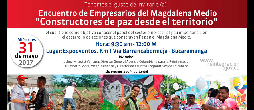 Empresarios del Magdalena Medio participarán en encuentro sobre reintegración
